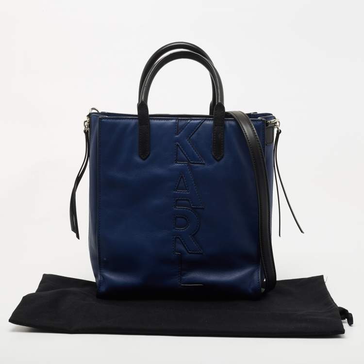 Pre Owned Karl Lagerfeld Blue/Black Leather Zip Tote