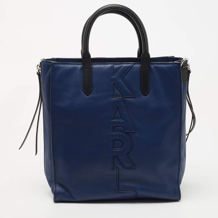 Pre Owned Karl Lagerfeld Blue/Black Leather Zip Tote