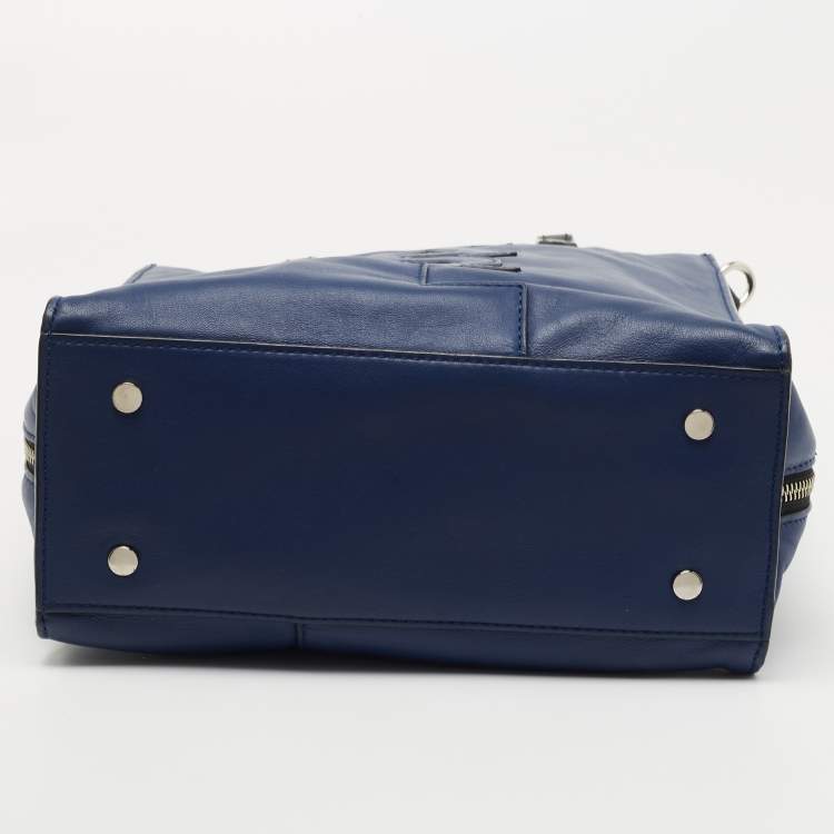 Pre Owned Karl Lagerfeld Blue/Black Leather Zip Tote