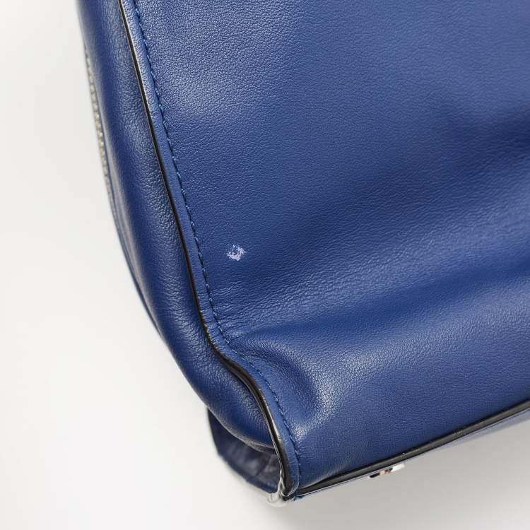 Pre Owned Karl Lagerfeld Blue/Black Leather Zip Tote