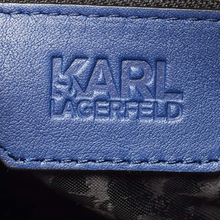 Pre Owned Karl Lagerfeld Blue/Black Leather Zip Tote