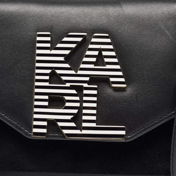 Pre Owned Karl Lagerfeld Black Leather Logo Envelope Flap Shoulder Bag