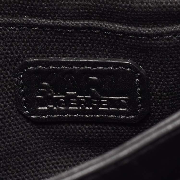 Pre Owned Karl Lagerfeld Black Leather Logo Envelope Flap Shoulder Bag