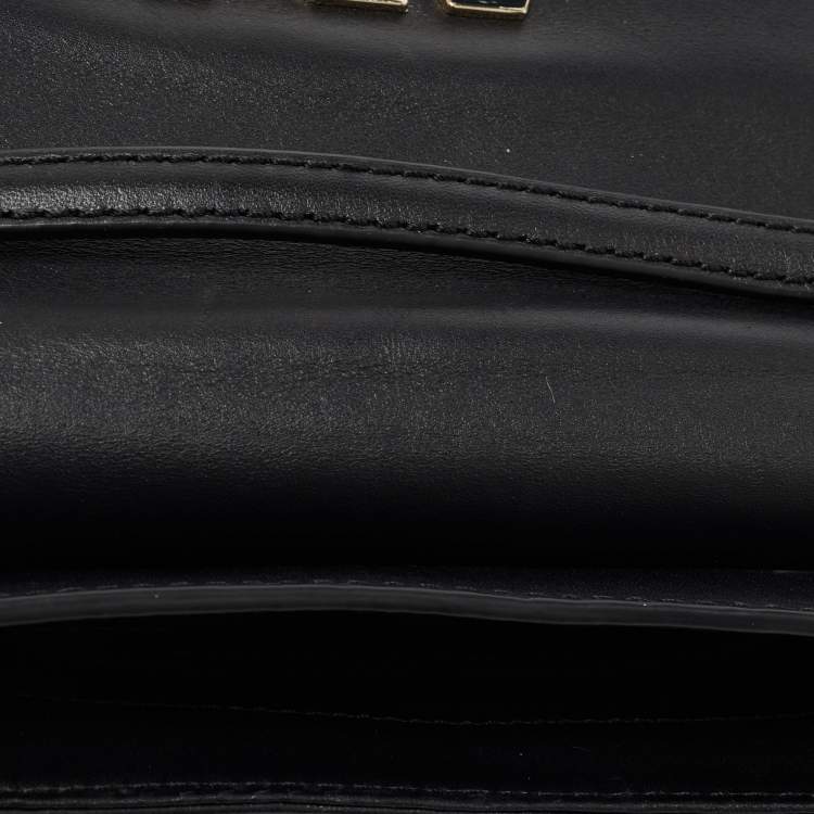 Pre Owned Karl Lagerfeld Black Leather Logo Envelope Flap Shoulder Bag