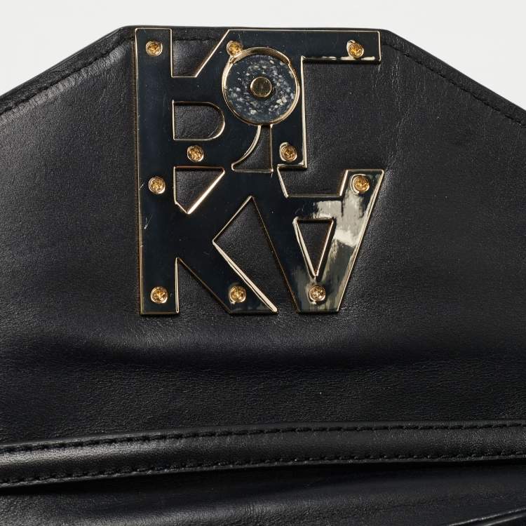 Pre Owned Karl Lagerfeld Black Leather Logo Envelope Flap Shoulder Bag