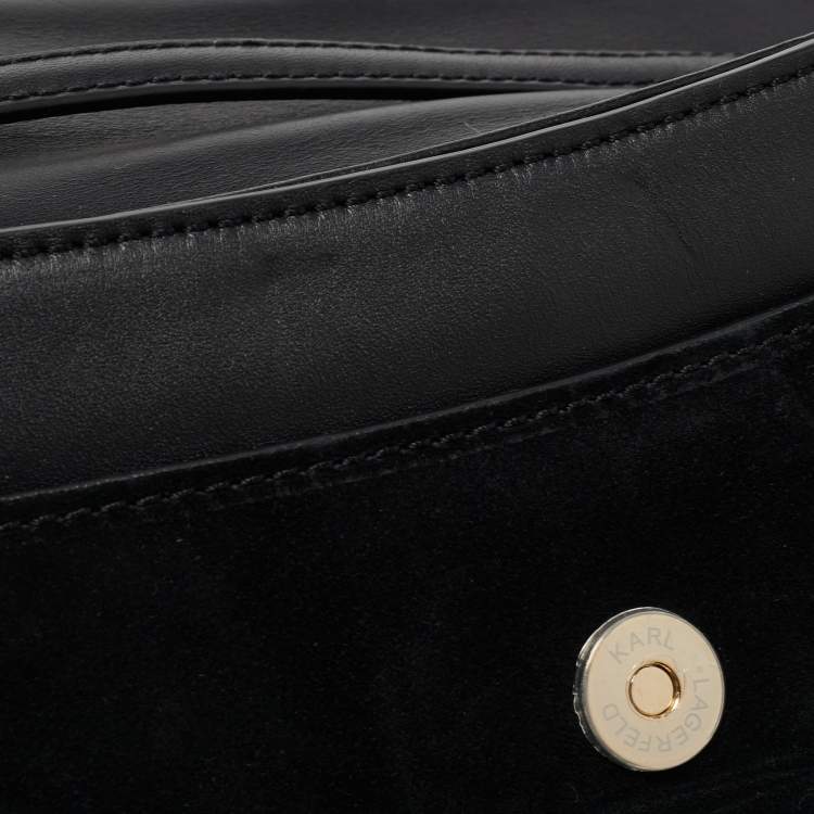 Pre Owned Karl Lagerfeld Black Leather Logo Envelope Flap Shoulder Bag