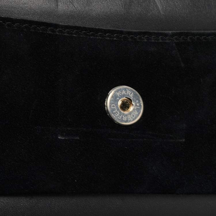 Pre Owned Karl Lagerfeld Black Leather Logo Envelope Flap Shoulder Bag