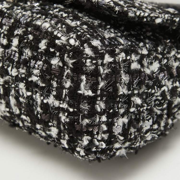 Pre Owned Karl Lagerfeld Black Tweed and Leather Flap Shoulder Bag