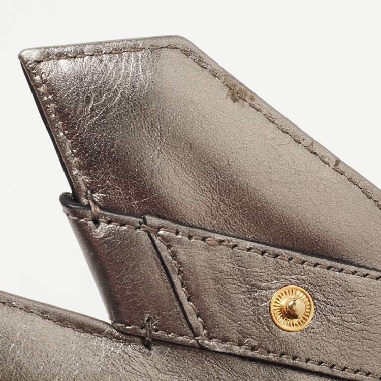 Pre Owned Karl Lagerfeld Metallic/Gold Glossy Leather and Suede K/Thunder Continental Wallet