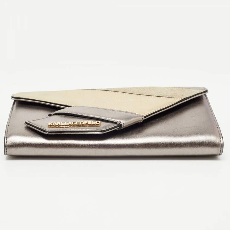 Pre Owned Karl Lagerfeld Metallic/Gold Glossy Leather and Suede K/Thunder Continental Wallet