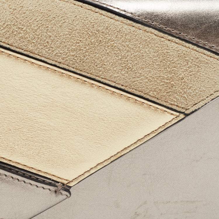 Pre Owned Karl Lagerfeld Metallic/Gold Glossy Leather and Suede K/Thunder Continental Wallet