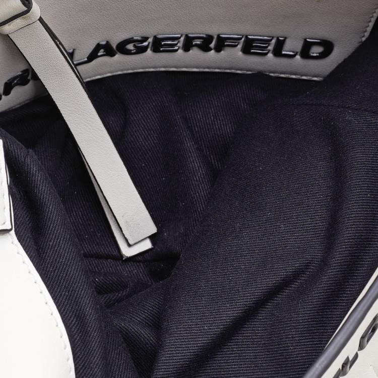 Pre Owned Karl Lagerfeld White/Black Faux Leather K/Fringe Hobo