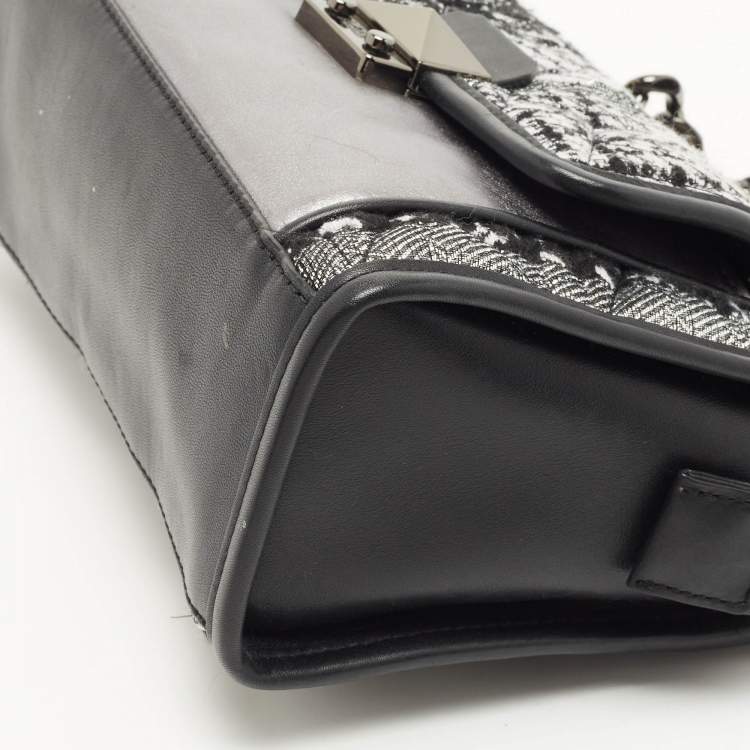 Pre Owned Karl Lagerfeld Black/Silver Tweed And Leather Mini Tote