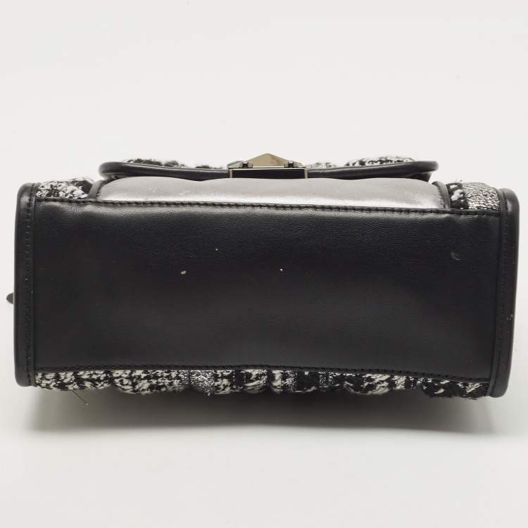 Pre Owned Karl Lagerfeld Black/Silver Tweed And Leather Mini Tote