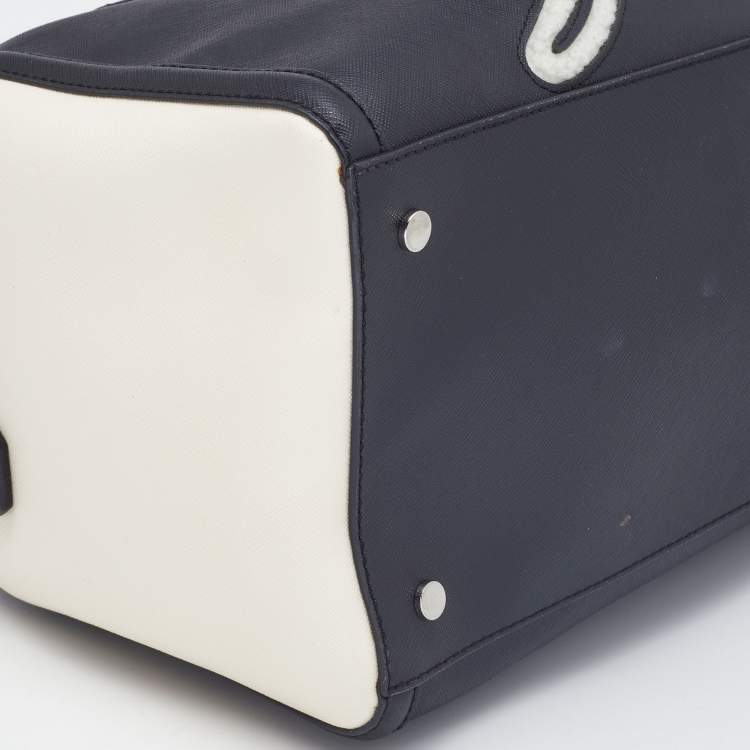 Pre Owned Karl Lagerfeld  Black/White Saffiano Leather Logo Boston Bag
