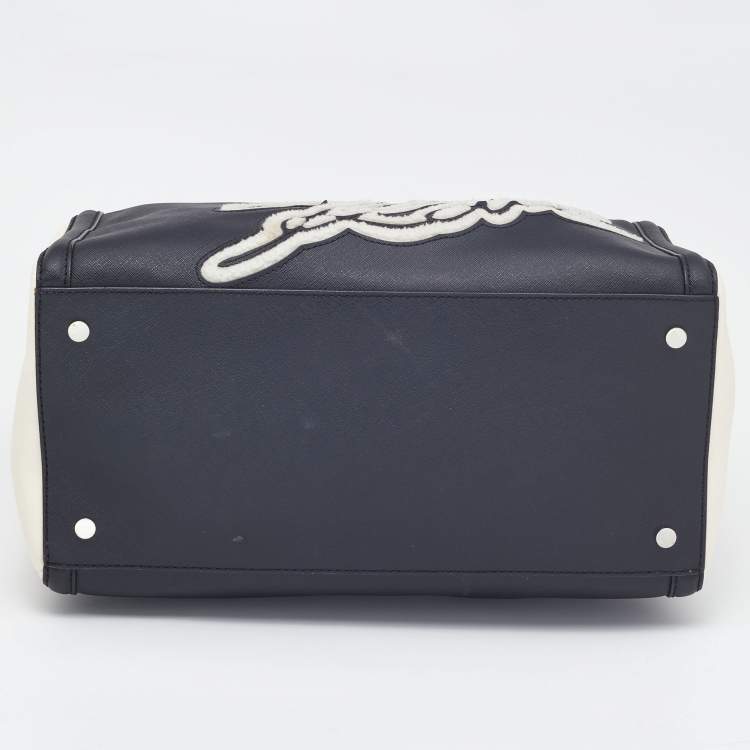 Pre Owned Karl Lagerfeld  Black/White Saffiano Leather Logo Boston Bag