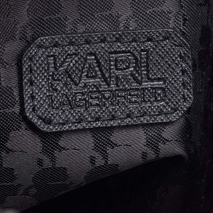 Pre Owned Karl Lagerfeld  Black/White Saffiano Leather Logo Boston Bag