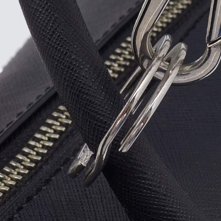 Pre Owned Karl Lagerfeld  Black/White Saffiano Leather Logo Boston Bag