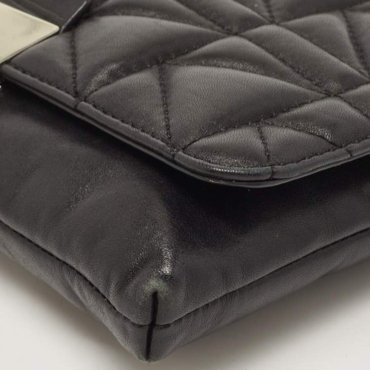 Pre Owned Karl Lagerfeld Black Quilted Leather Pushlock Flap Clutch