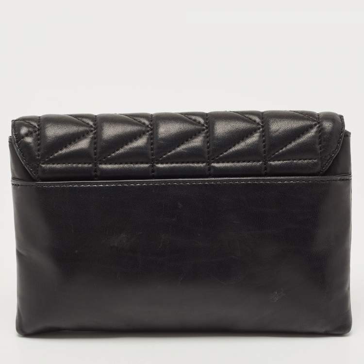 Pre Owned Karl Lagerfeld Black Quilted Leather Pushlock Flap Clutch