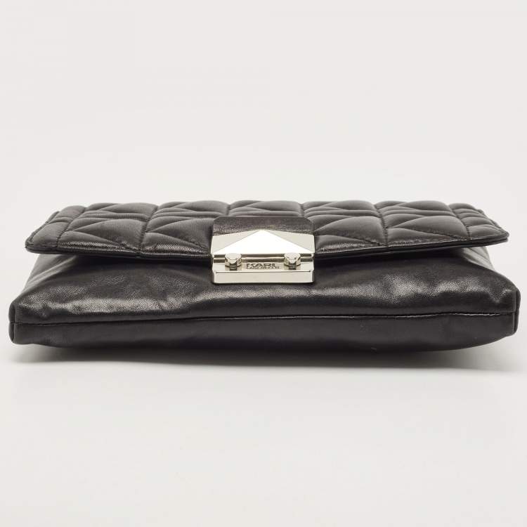 Pre Owned Karl Lagerfeld Black Quilted Leather Pushlock Flap Clutch