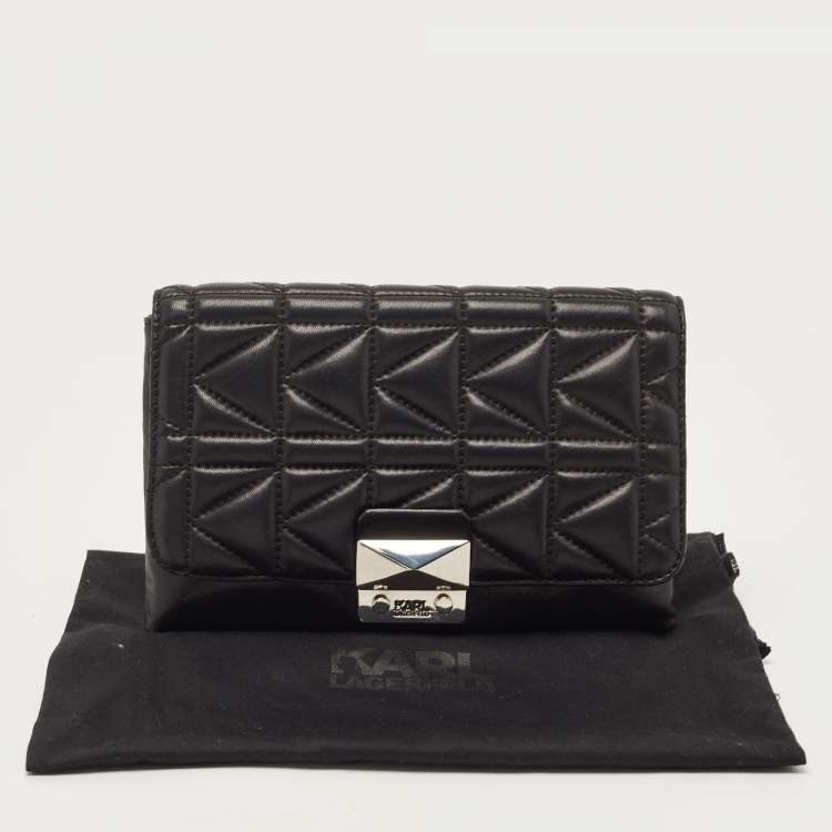 Pre Owned Karl Lagerfeld Black Quilted Leather Pushlock Flap Clutch