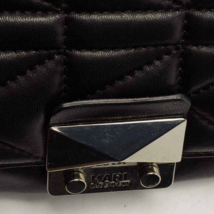 Pre Owned Karl Lagerfeld Black Quilted Leather Pushlock Flap Clutch