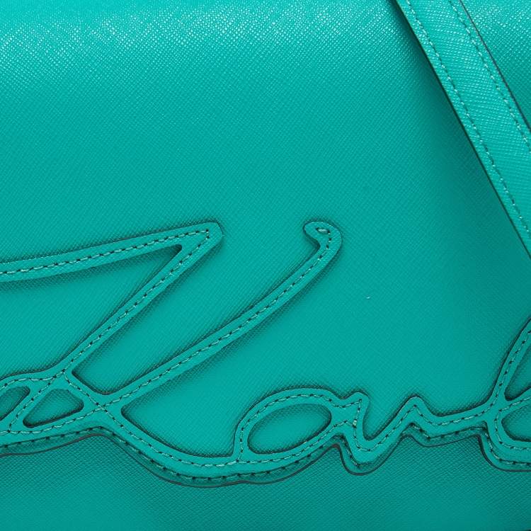 Pre Owned Karl Lagerfeld Green Saffiano Leather Medium K/Signature Shoulder Bag