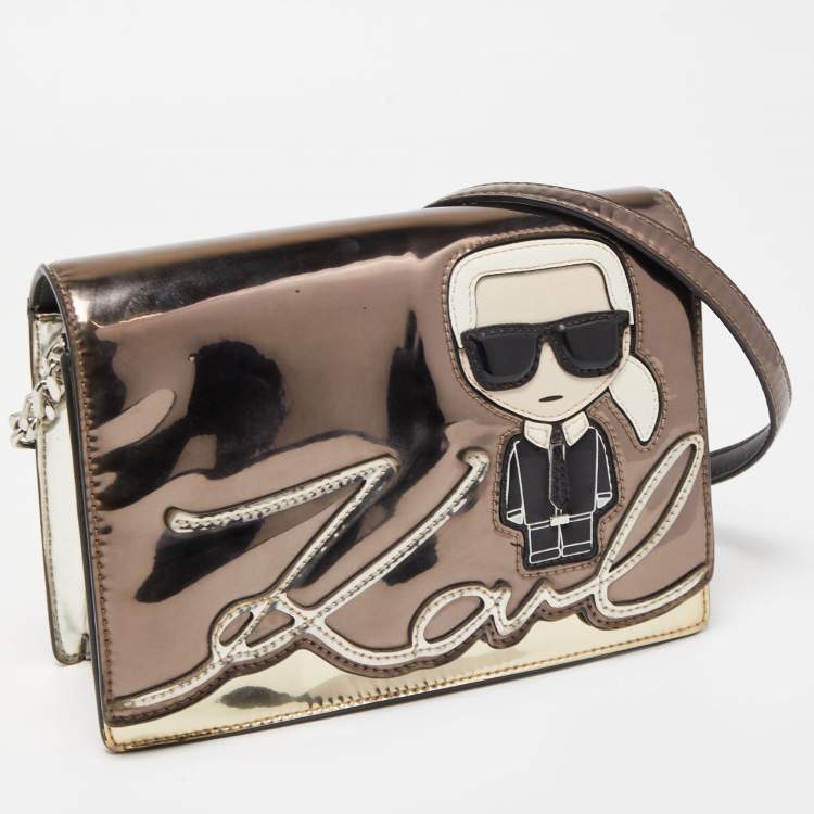 Pre Owned Karl Lagerfeld Metallic Patent and Leather K/IKONIK Shoulder Bag