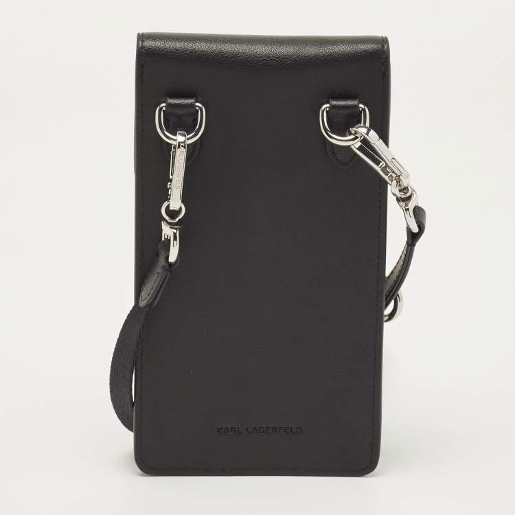Pre Owned Karl Lagerfeld Black Leather Kikonik Phone Crossbody Bag
