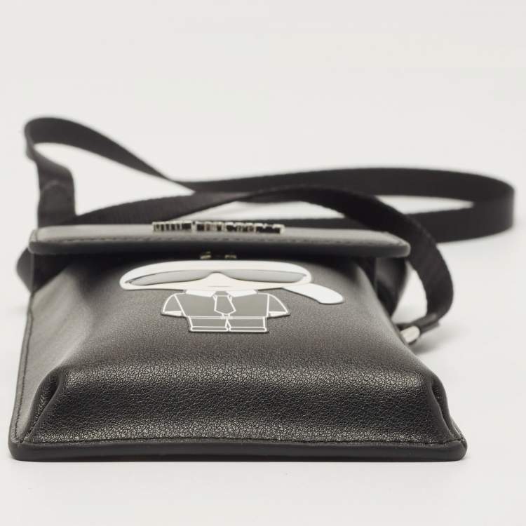 Pre Owned Karl Lagerfeld Black Leather Kikonik Phone Crossbody Bag