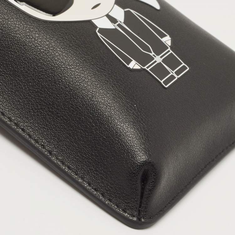 Pre Owned Karl Lagerfeld Black Leather Kikonik Phone Crossbody Bag