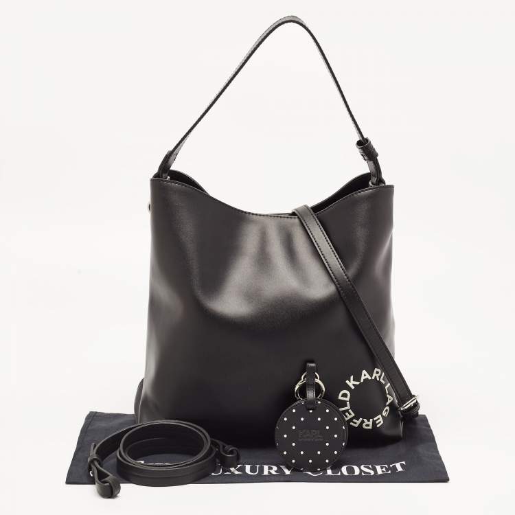 Pre Owned Karl Lagerfeld Black Leather Hobo