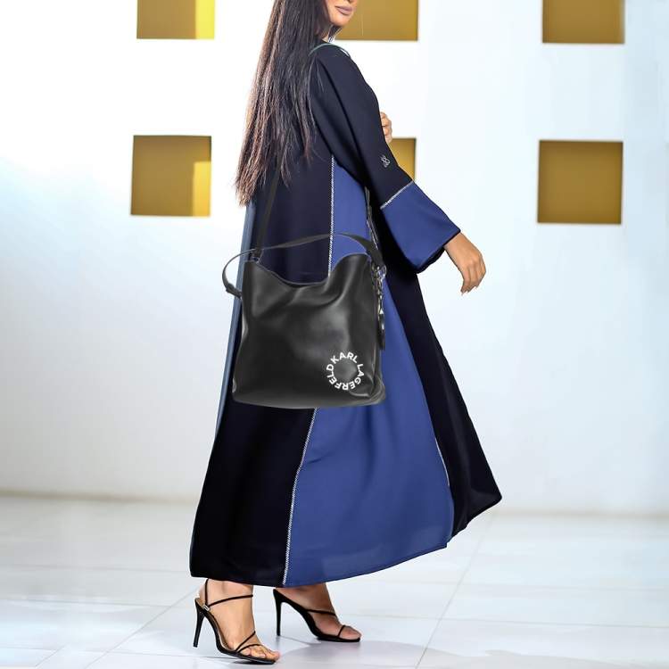 Pre Owned Karl Lagerfeld Black Leather Hobo