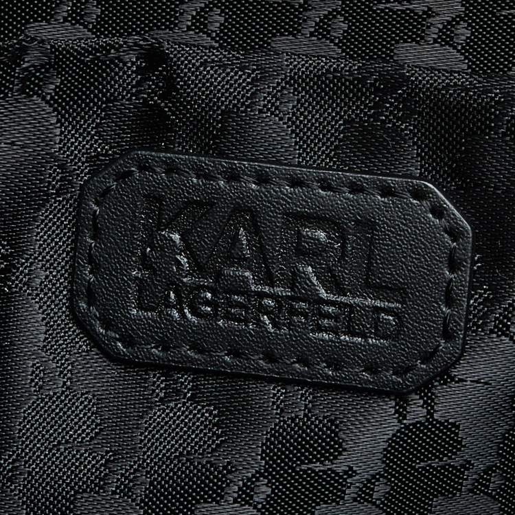 Pre Owned Karl Lagerfeld Black Leather Leather and Tweed K/Klassik Pins Wristlet Pouch