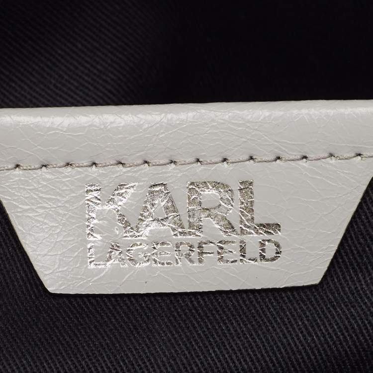 Pre Owned Karl Lagerfeld Grey Leather Front Zip Crossbody Bag
