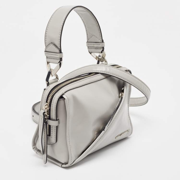 Pre Owned Karl Lagerfeld Grey Leather Front Zip Crossbody Bag