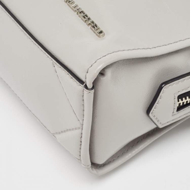Pre Owned Karl Lagerfeld Grey Leather Front Zip Crossbody Bag