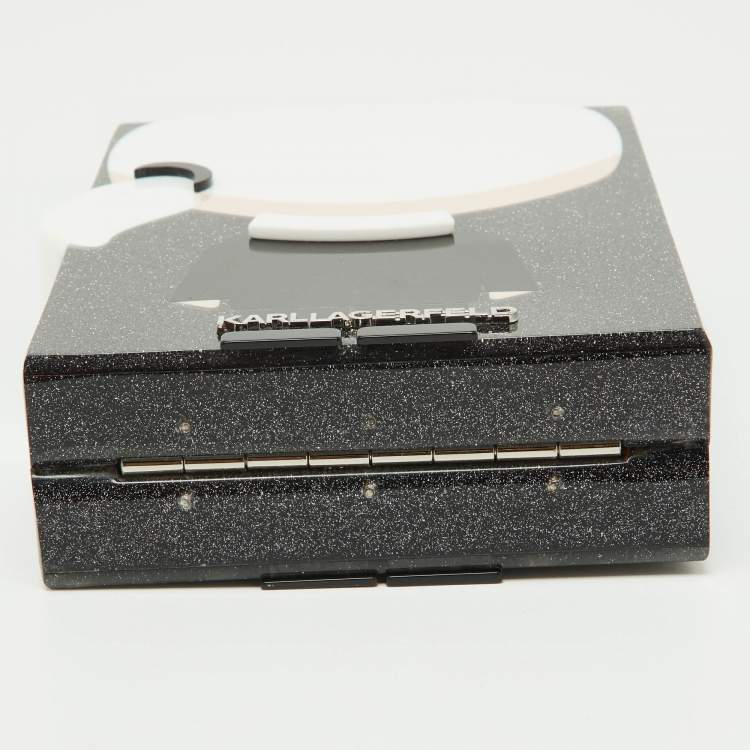 Pre Owned Karl Lagerfeld  Grey Glitter Acrylic K/ikonik Karl Minaudière Crossbody Bag