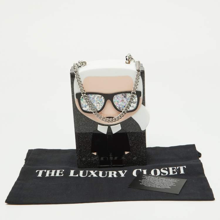 Pre Owned Karl Lagerfeld  Grey Glitter Acrylic K/ikonik Karl Minaudière Crossbody Bag