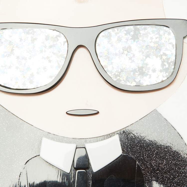 Pre Owned Karl Lagerfeld  Grey Glitter Acrylic K/ikonik Karl Minaudière Crossbody Bag