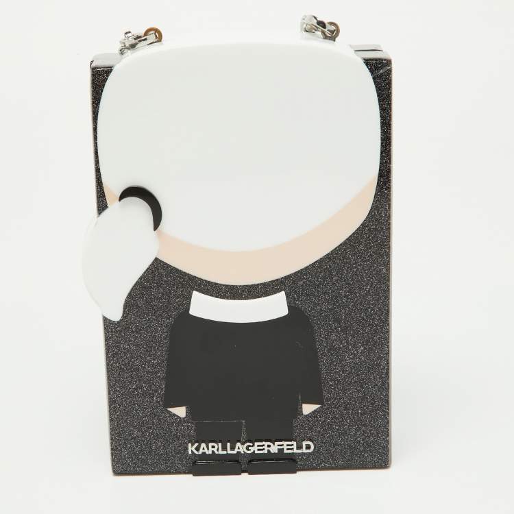 Pre Owned Karl Lagerfeld  Grey Glitter Acrylic K/ikonik Karl Minaudière Crossbody Bag