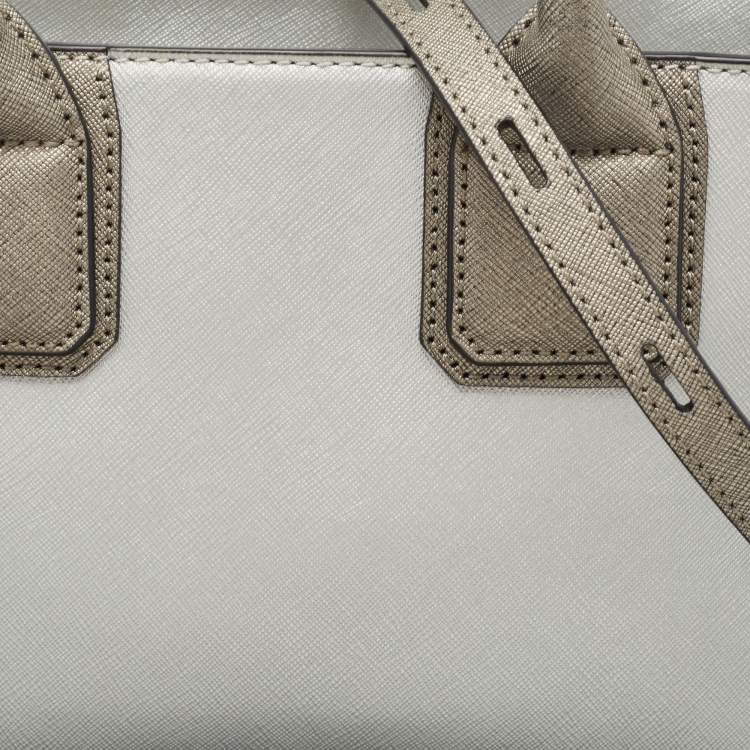 Pre Owned Karl Lagerfeld Metallic Silver/Dark Grey Saffiano Leather Mini K Klassik Tote