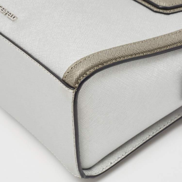 Pre Owned Karl Lagerfeld Metallic Silver/Dark Grey Saffiano Leather Mini K Klassik Tote
