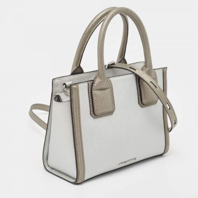 Pre Owned Karl Lagerfeld Metallic Silver/Dark Grey Saffiano Leather Mini K Klassik Tote