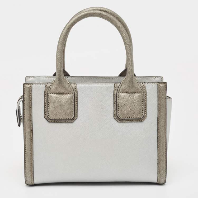 Pre Owned Karl Lagerfeld Metallic Silver/Dark Grey Saffiano Leather Mini K Klassik Tote