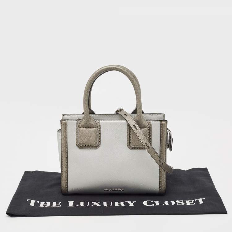 Pre Owned Karl Lagerfeld Metallic Silver/Dark Grey Saffiano Leather Mini K Klassik Tote