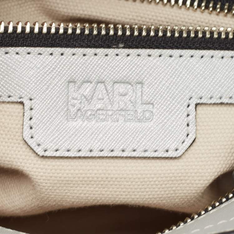 Pre Owned Karl Lagerfeld Metallic Silver/Dark Grey Saffiano Leather Mini K Klassik Tote