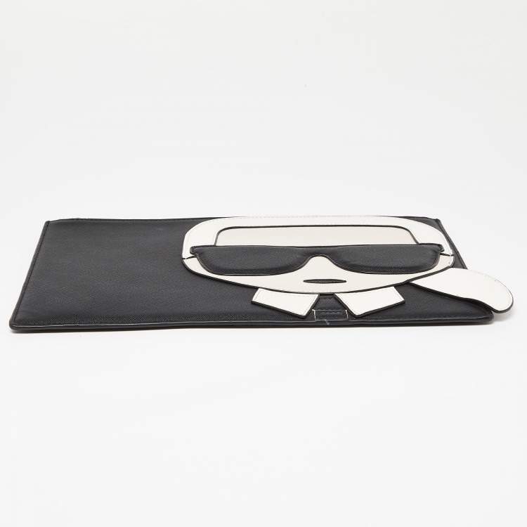 مملوكة مسبقًا Karl Lagerfeld Black/White Leather K/Ikonik Zip Pouch