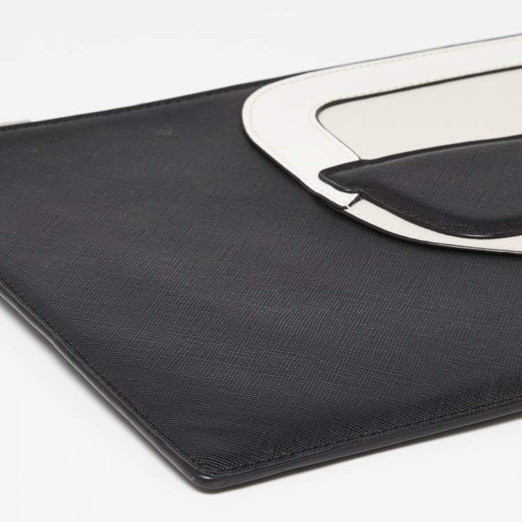 مملوكة مسبقًا Karl Lagerfeld Black/White Leather K/Ikonik Zip Pouch